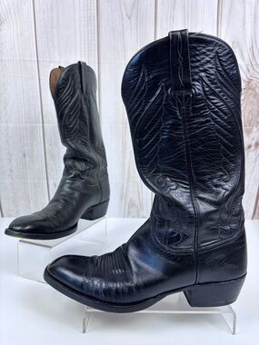 Vintage Lucchese Leather Western Cowboy San Antonio Boots L6720 Black Sz 8.5D